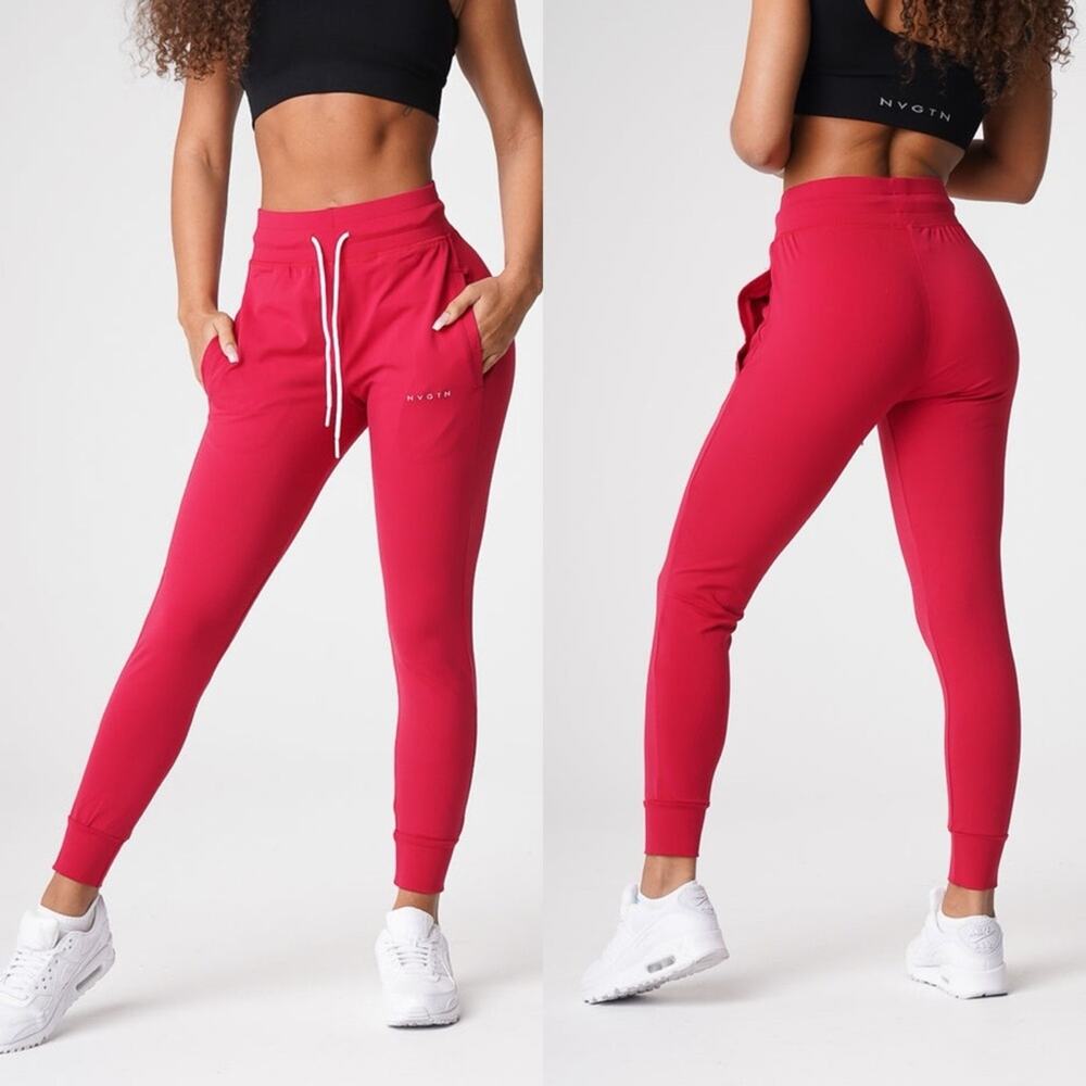 NVGTN Ruby Red Athleisure Activewear High Waisted Drawstring Joggers - Small